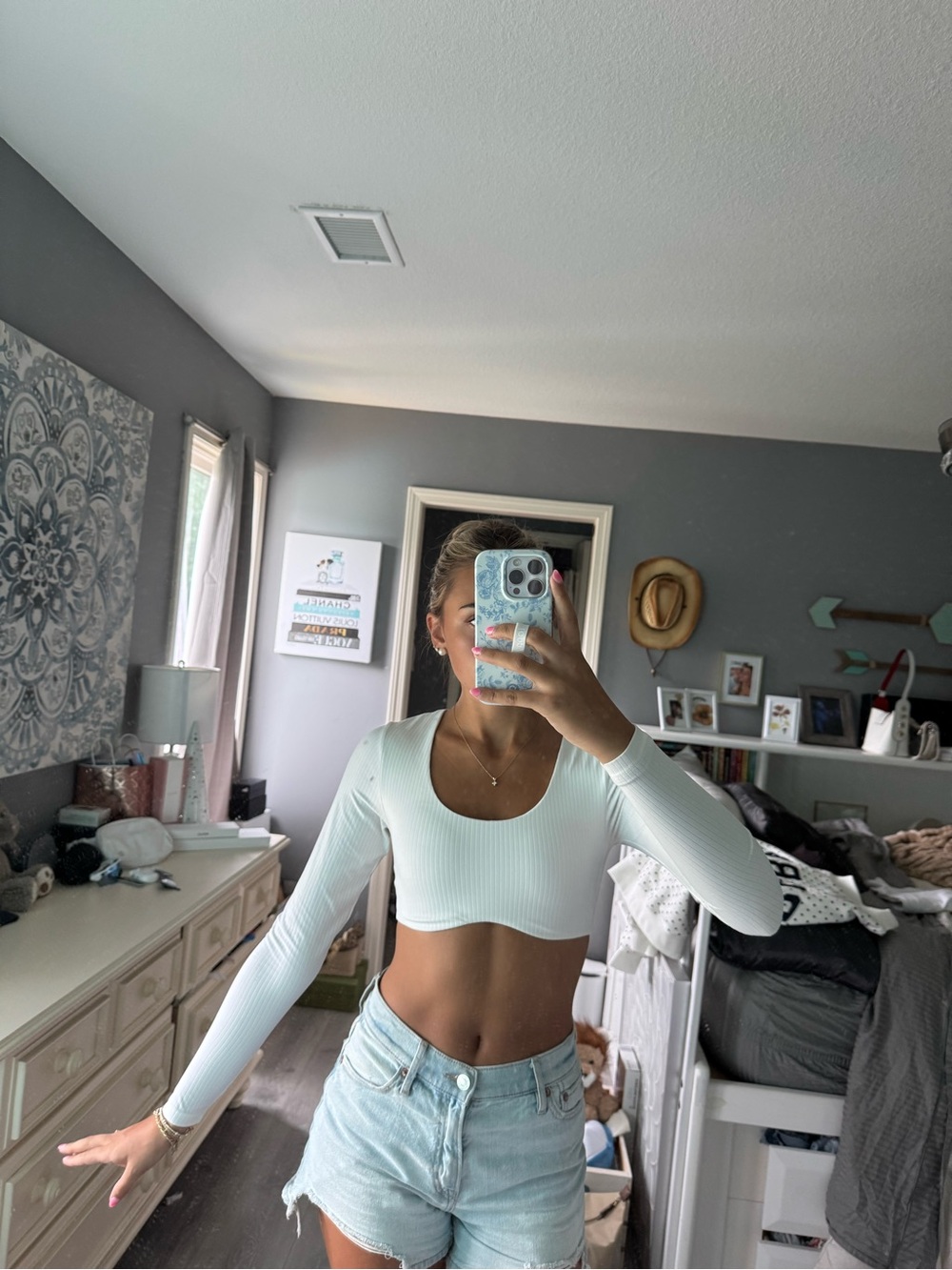 Aerie Cropped Ribbed Long-Sleeve Top in White - Women's